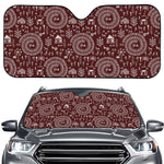 Red And White Warli Tribal Print Car Windshield Sun Shade