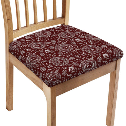 Red And White Warli Tribal Print Chair Cushion Cover