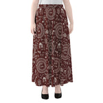 Red And White Warli Tribal Print Chiffon Maxi Skirt