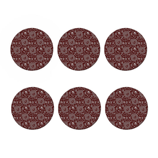 Red And White Warli Tribal Print Coaster Set