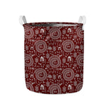 Red And White Warli Tribal Print Collapsible Laundry Basket