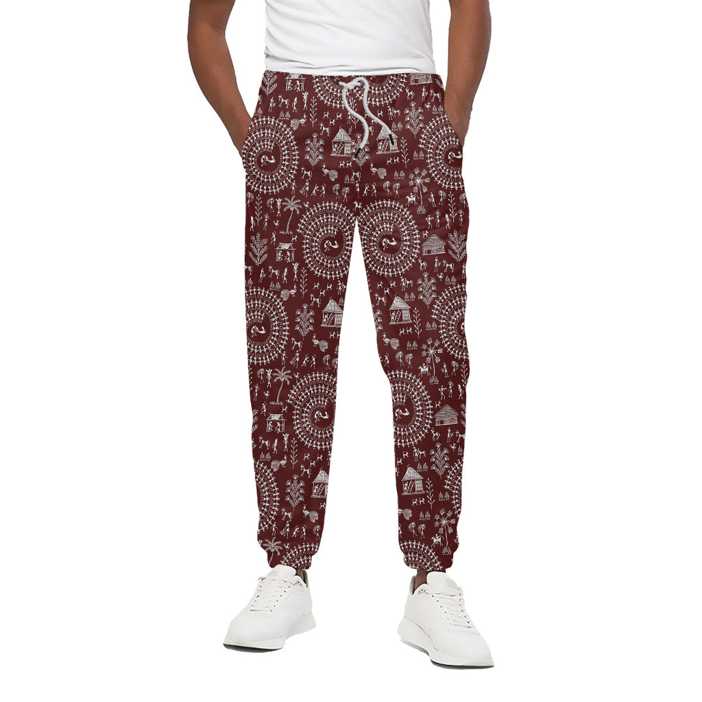 Red And White Warli Tribal Print Cotton Pants