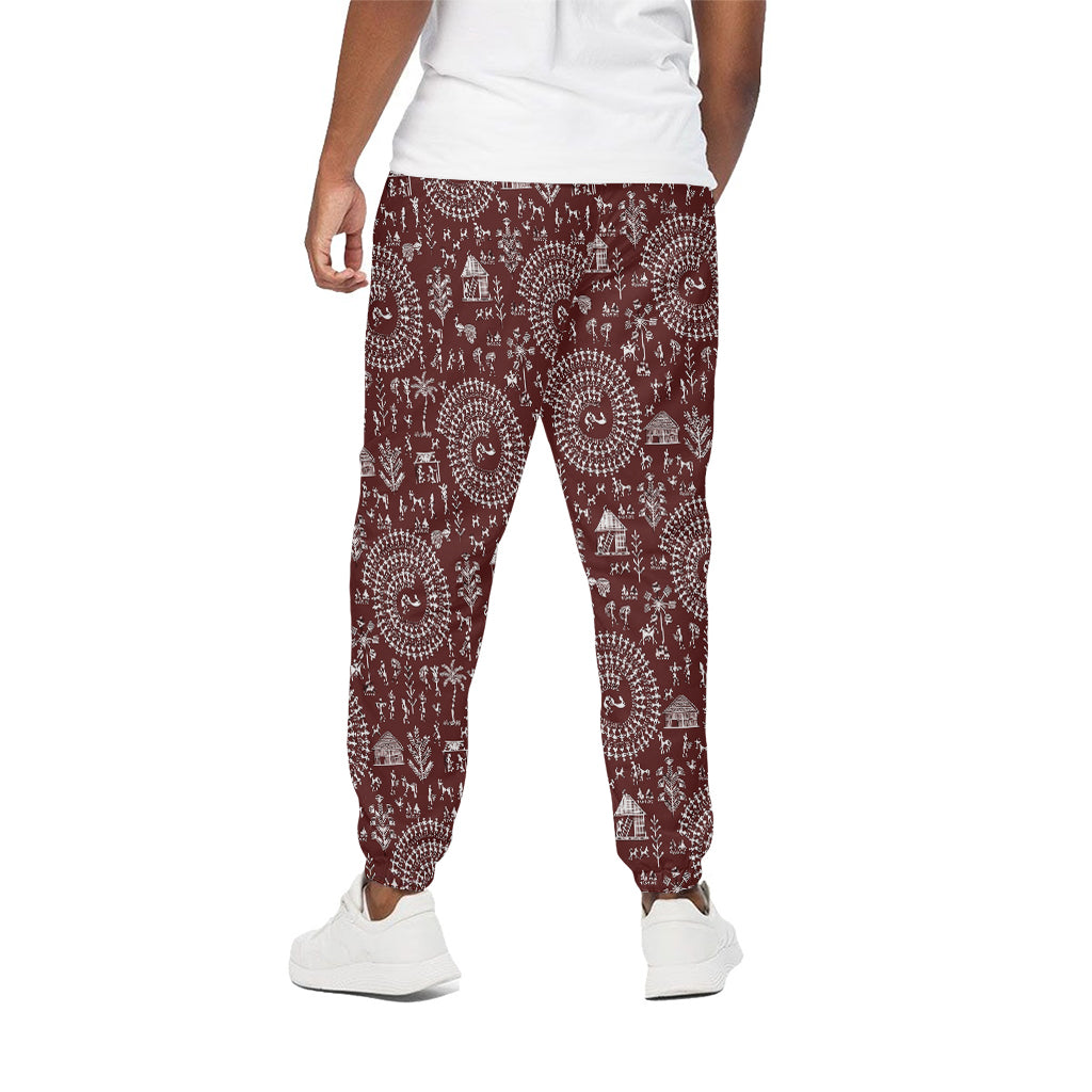 Red And White Warli Tribal Print Cotton Pants
