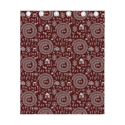 Red And White Warli Tribal Print Curtain