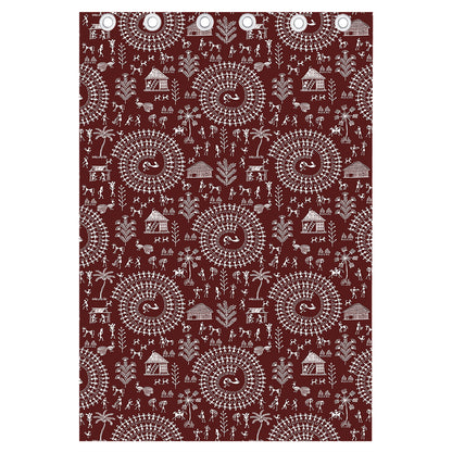 Red And White Warli Tribal Print Curtain