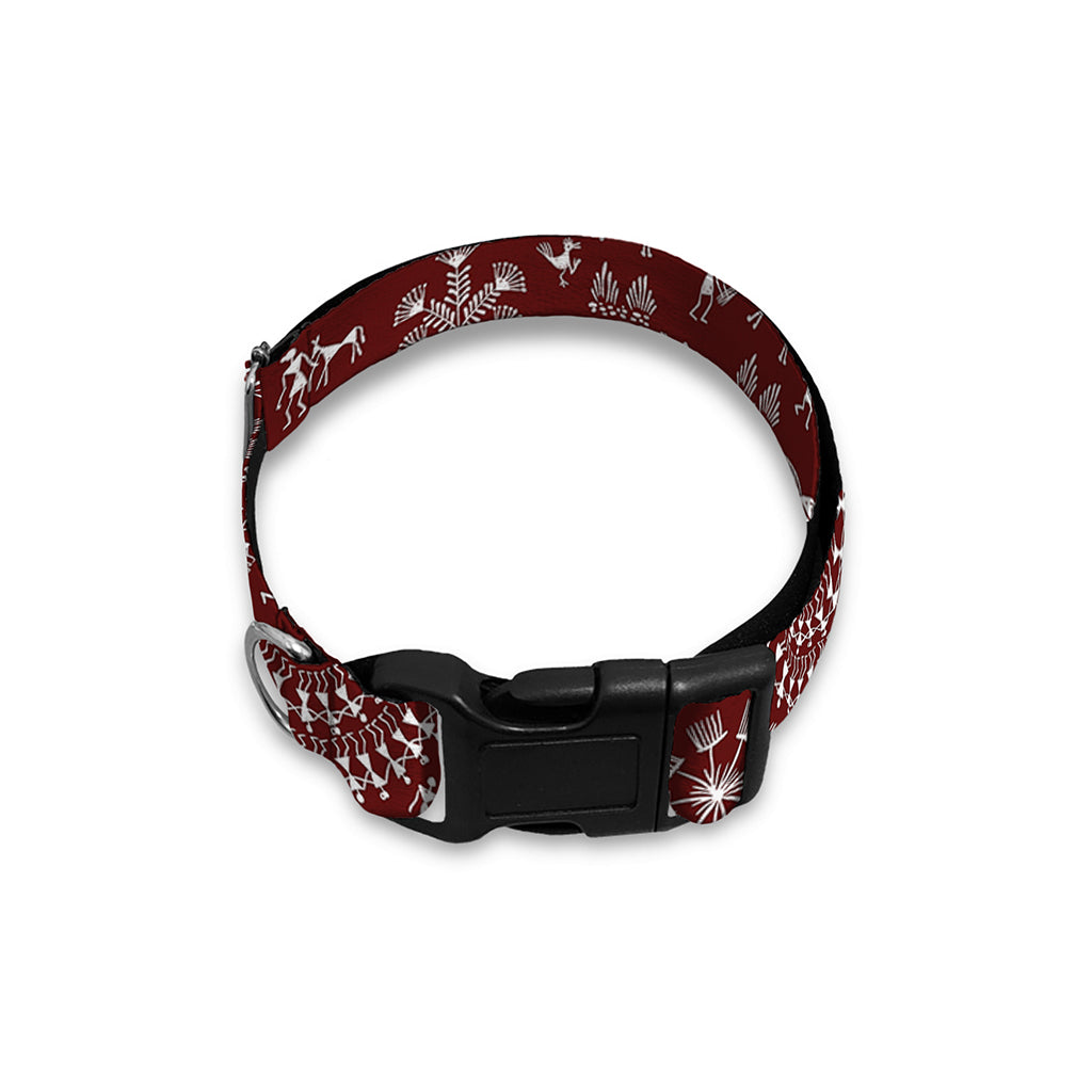 Red And White Warli Tribal Print Dog Collar