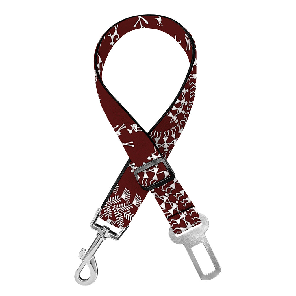 Red And White Warli Tribal Print Dog Seat Belt