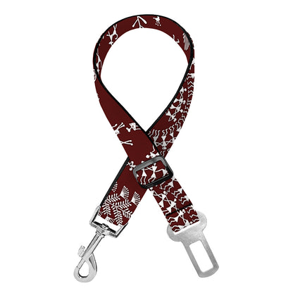 Red And White Warli Tribal Print Dog Seat Belt