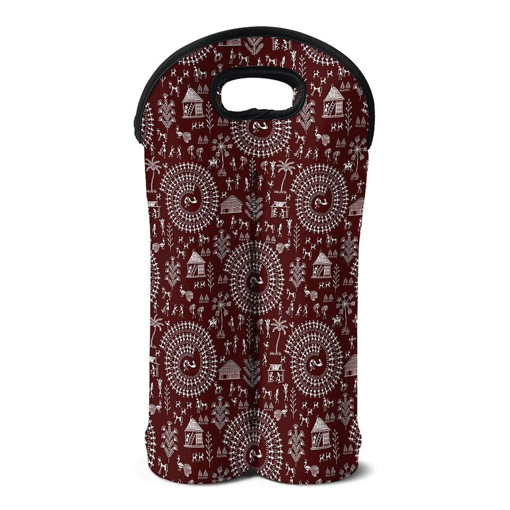 Red And White Warli Tribal Print Double Neoprene Wine Tote