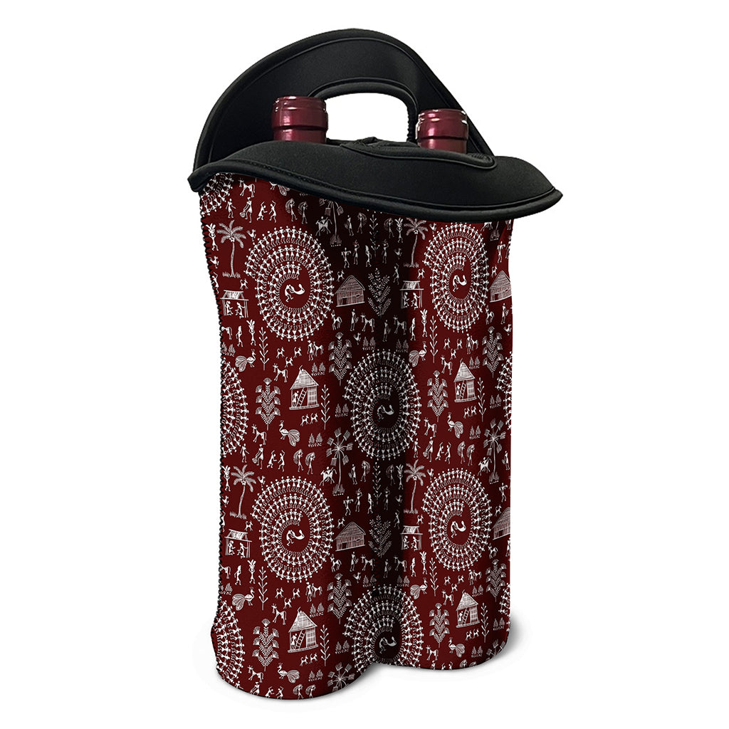 Red And White Warli Tribal Print Double Neoprene Wine Tote