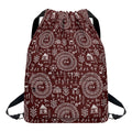 Red And White Warli Tribal Print Drawstring Backpack