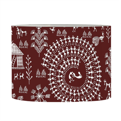 Red And White Warli Tribal Print Drum Lamp Shade