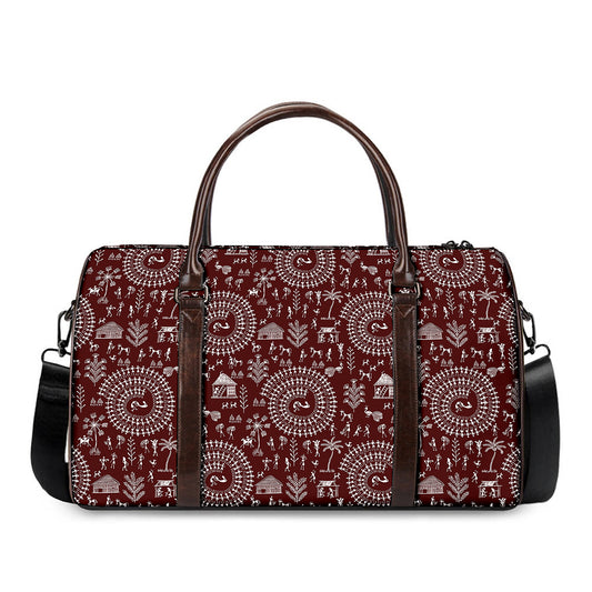Red And White Warli Tribal Print Duffle Bag
