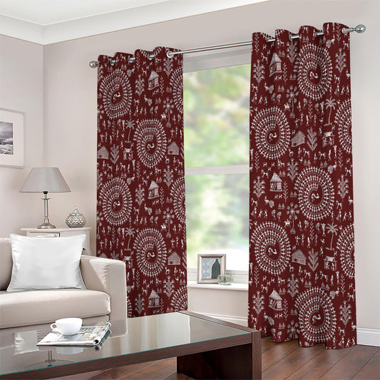 Red And White Warli Tribal Print Extra Wide Grommet Curtains