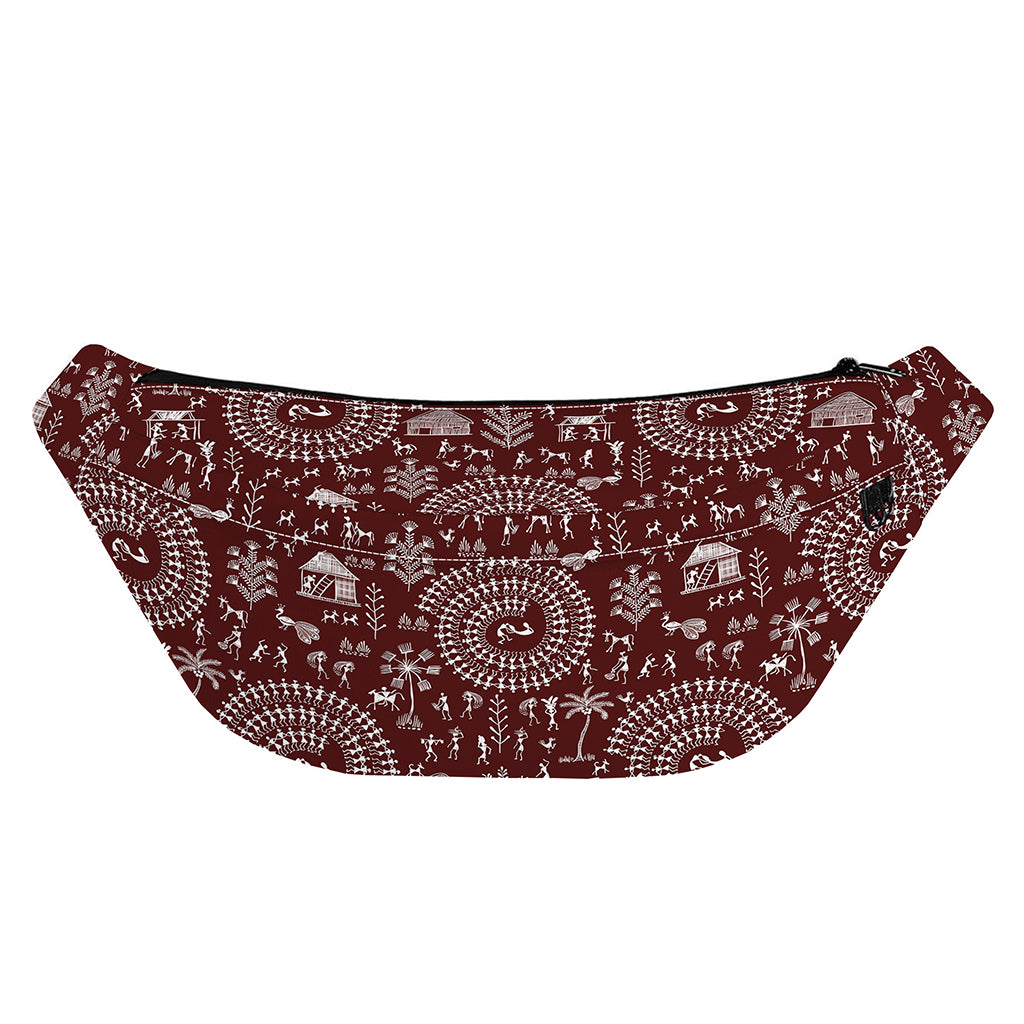 Red And White Warli Tribal Print Fanny Pack