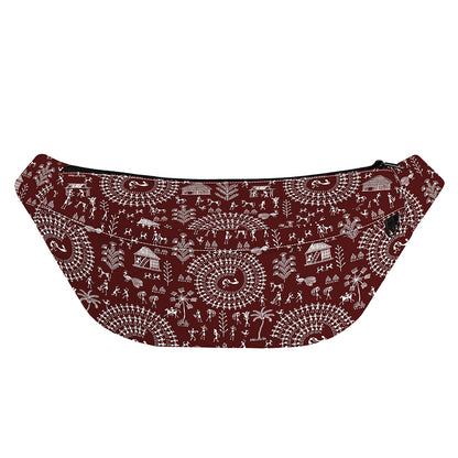 Red And White Warli Tribal Print Fanny Pack