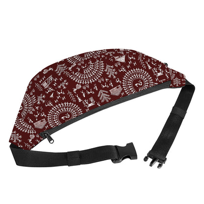 Red And White Warli Tribal Print Fanny Pack