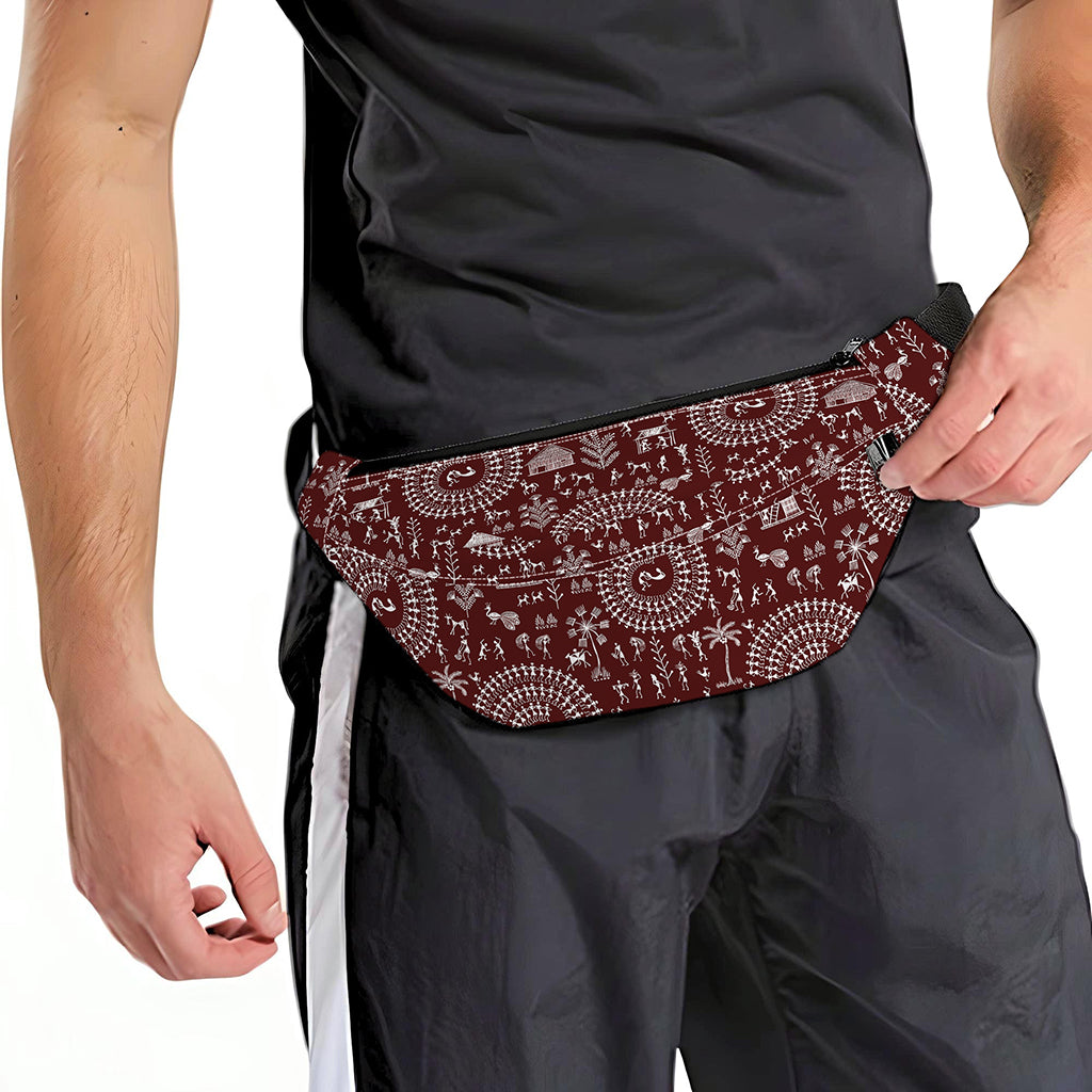 Red And White Warli Tribal Print Fanny Pack