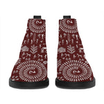 Red And White Warli Tribal Print Flat Ankle Boots