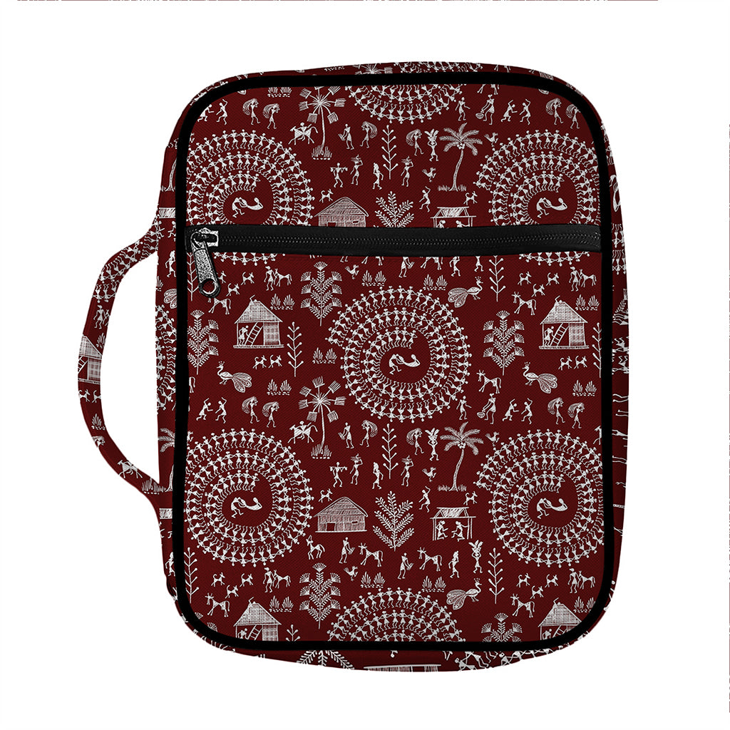 Red And White Warli Tribal Print Front Pocket Bible Bag