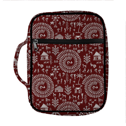Red And White Warli Tribal Print Front Pocket Bible Bag
