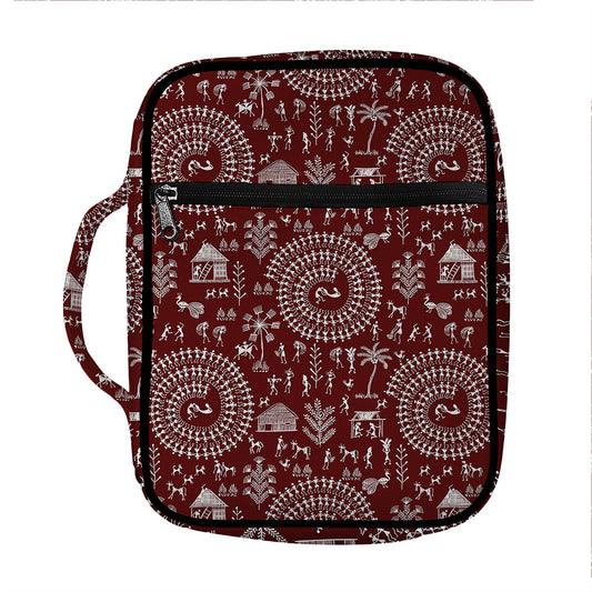 Red And White Warli Tribal Print Front Pocket Bible Bag