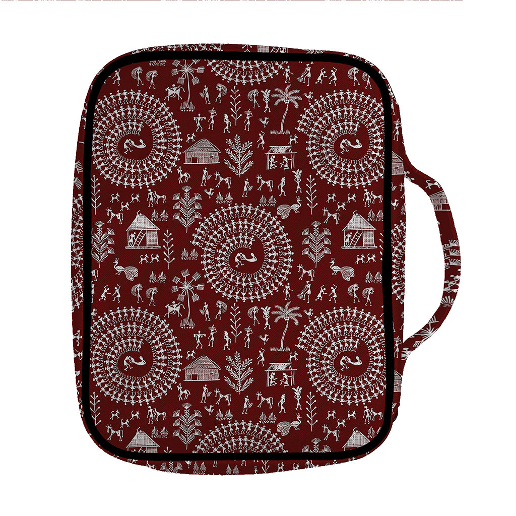 Red And White Warli Tribal Print Front Pocket Bible Bag