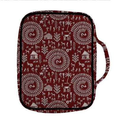 Red And White Warli Tribal Print Front Pocket Bible Bag
