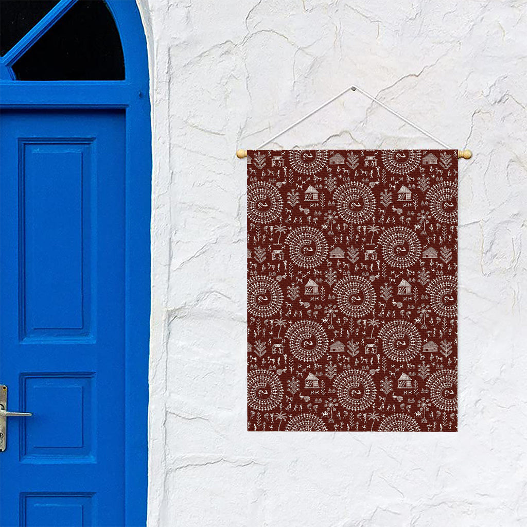 Red And White Warli Tribal Print Garden Flag
