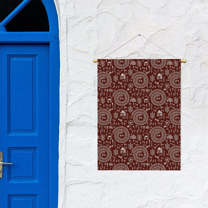 Red And White Warli Tribal Print Garden Flag