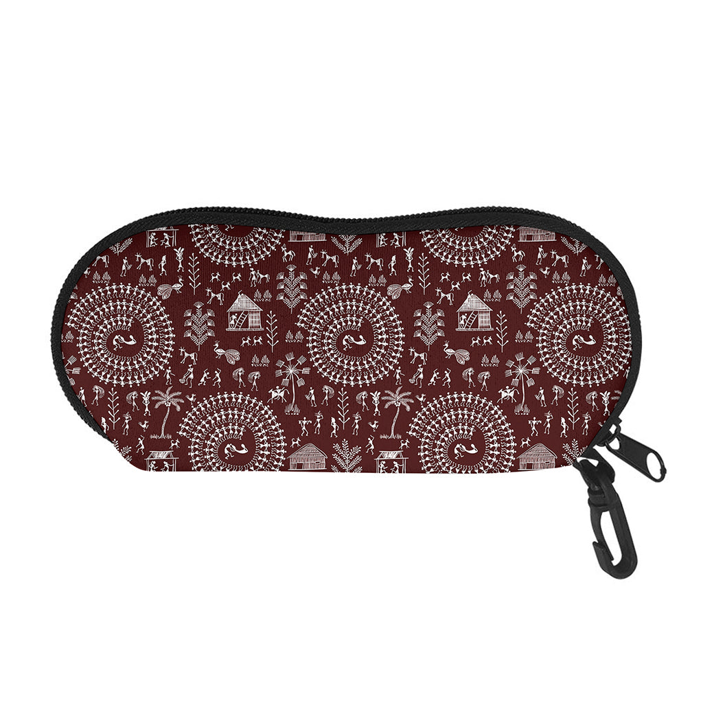 Red And White Warli Tribal Print Glasses Case
