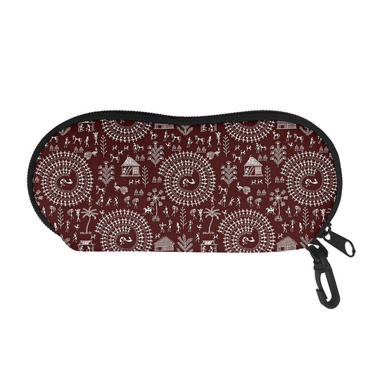 Red And White Warli Tribal Print Glasses Case