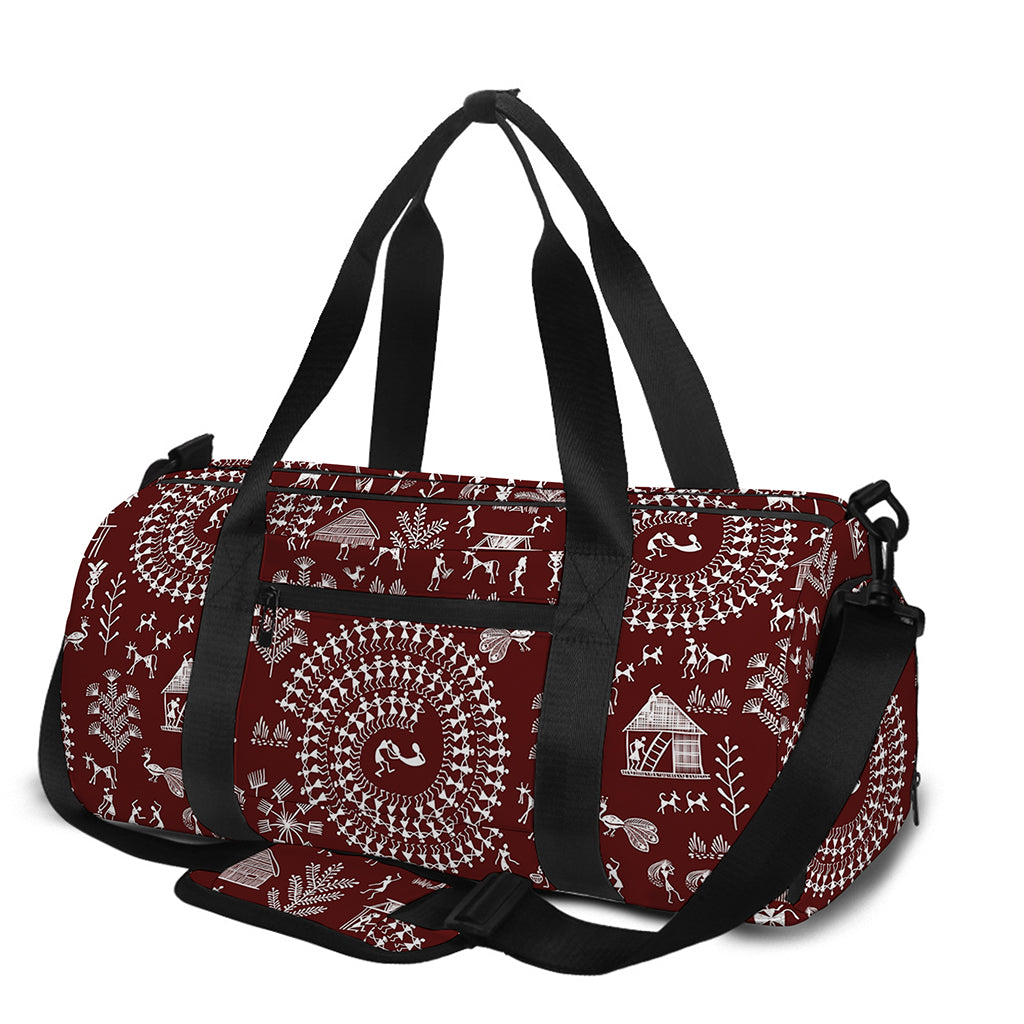 Red And White Warli Tribal Print Gym Bag