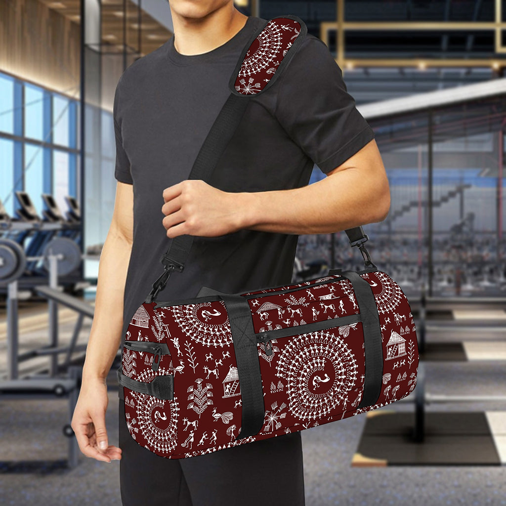 Red And White Warli Tribal Print Gym Bag