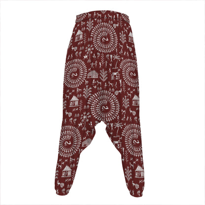 Red And White Warli Tribal Print Hammer Pants