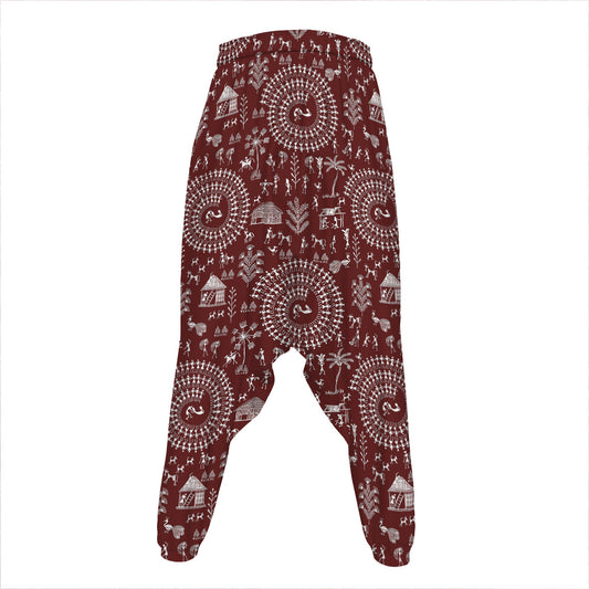 Red And White Warli Tribal Print Hammer Pants