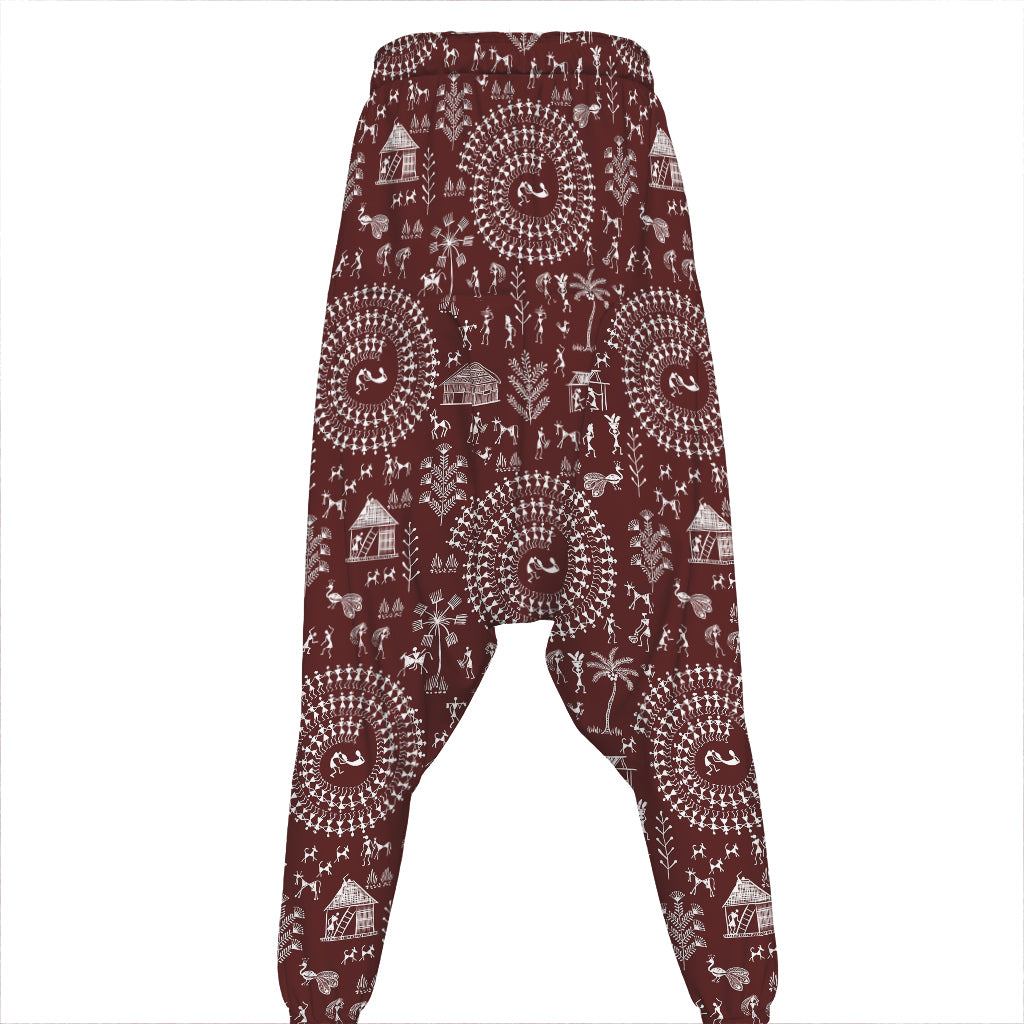 Red And White Warli Tribal Print Hammer Pants