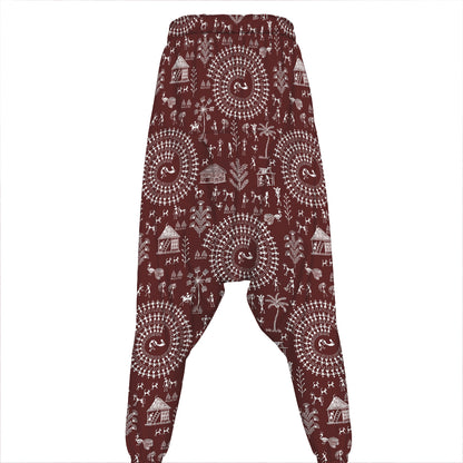 Red And White Warli Tribal Print Hammer Pants