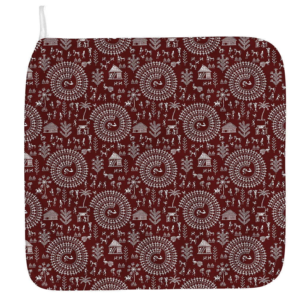Red And White Warli Tribal Print Hand Towel
