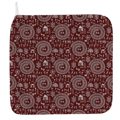 Red And White Warli Tribal Print Hand Towel