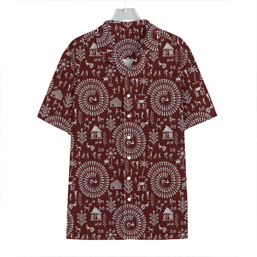 Red And White Warli Tribal Print Hawaiian Shirt