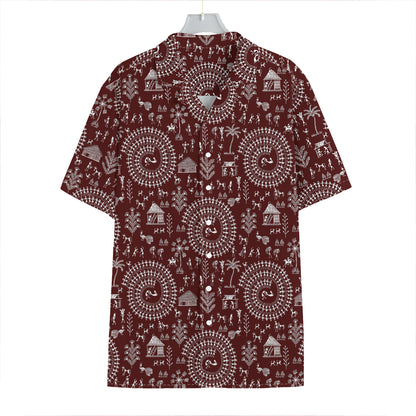 Red And White Warli Tribal Print Hawaiian Shirt
