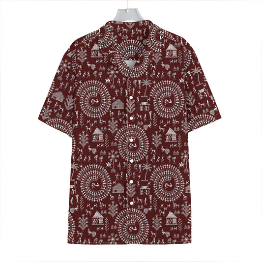 Red And White Warli Tribal Print Hawaiian Shirt