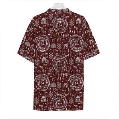 Red And White Warli Tribal Print Hawaiian Shirt