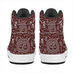 Red And White Warli Tribal Print High Top Leather Sneakers
