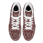 Red And White Warli Tribal Print High Top Leather Sneakers