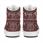 Red And White Warli Tribal Print High Top Leather Sneakers
