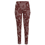 Red And White Warli Tribal Print High-Waisted Pocket Leggings