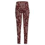 Red And White Warli Tribal Print High-Waisted Pocket Leggings