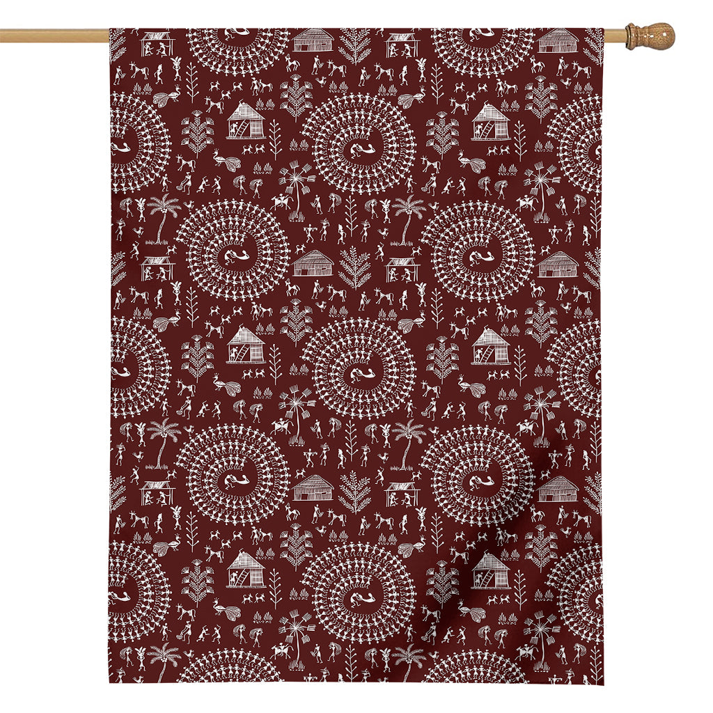 Red And White Warli Tribal Print House Flag